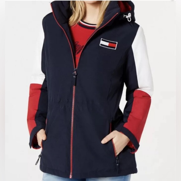 Tommy Hilfiger coat jacket women’s color block detachable hood XL quilted - Picture 1 of 12